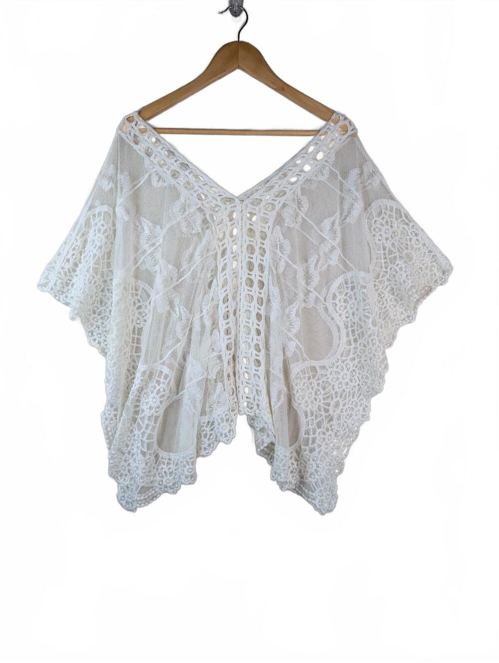 XCVI Bohemian Sheer Mesh Lace Crochet Top Size 2X or 3X
